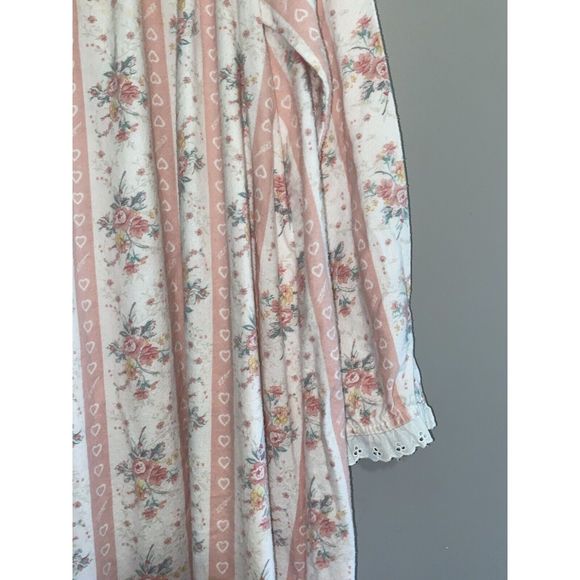 Vintage LL Bean By Lanz Flannel Nightgown Floral Ruffle Cottage Prairie Pink XL - Picture 12 of 16